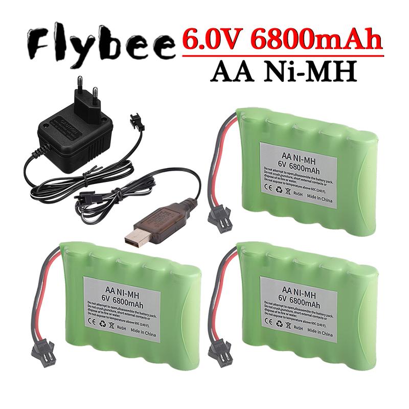 (SM PLUG) 6V 6800mAh NiMH Battery with USB Charger For Rc Toys Cars Tank Truck Robot Boats AA Ni-MH 6v Rechargeable Battery Pack