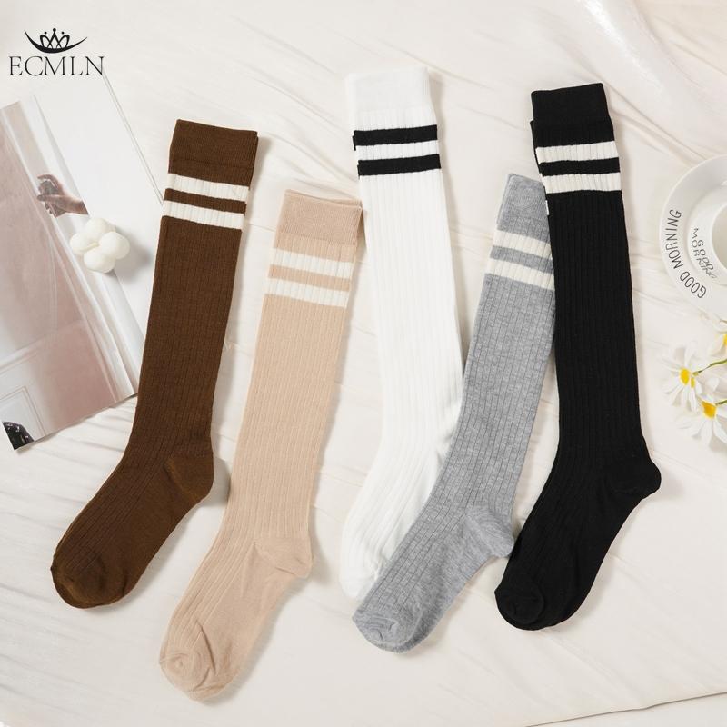 Женские полосатые носки, гольфы, хлопковые нескользящие, впитывающие пот, длинные носки выше колена для женщин