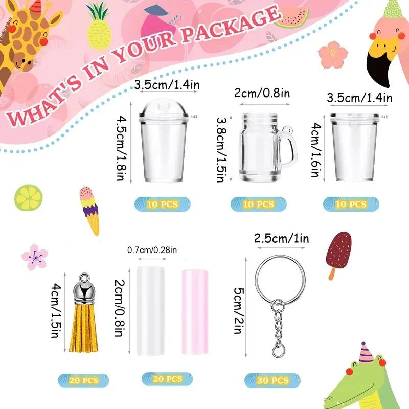 100Pcs Mini Milky Tea Key Chain Accessories Bubble Tea Cream Casting Kit Mini Cup Pendant with Key Ring Tassels Bubbles Straws