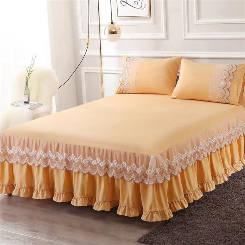 3 шт. кружевная юбка-кровать с рюшами, кружевная юбка, стильное покрывало в стиле принцессы, противоскользящее покрытие для двуспальной кровати 1,8 м с защитным ремешком