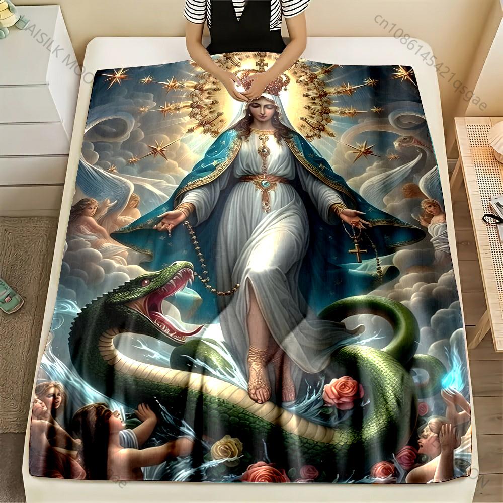 1PC Icon with snake and angels Print Blanket Warm Soft Fluffy Kids and Adult Sofa Bed Throw Blanket Outdoor Travel Camping RV