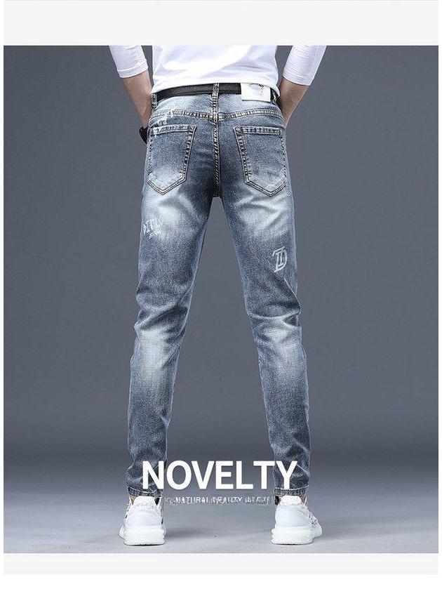 Мужские модные облегающие джинсы скинни с вышивкой - Летняя коллекция