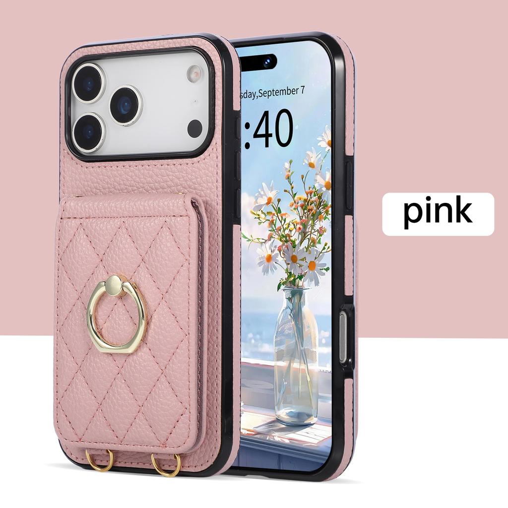 Кошелек-чехол на шею с кольцом-держателем и слотами для карт для iPhone 17 Pro Max 16 Plus 15 14 13 12 11 с длинным ремешком