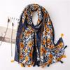 Новейшие шарфы с цветочным принтом, хиджабы с кисточками, женские шали, хлопковый мусульманский хиджаб, головной платок, обертывания, большой размер, модные головные платки