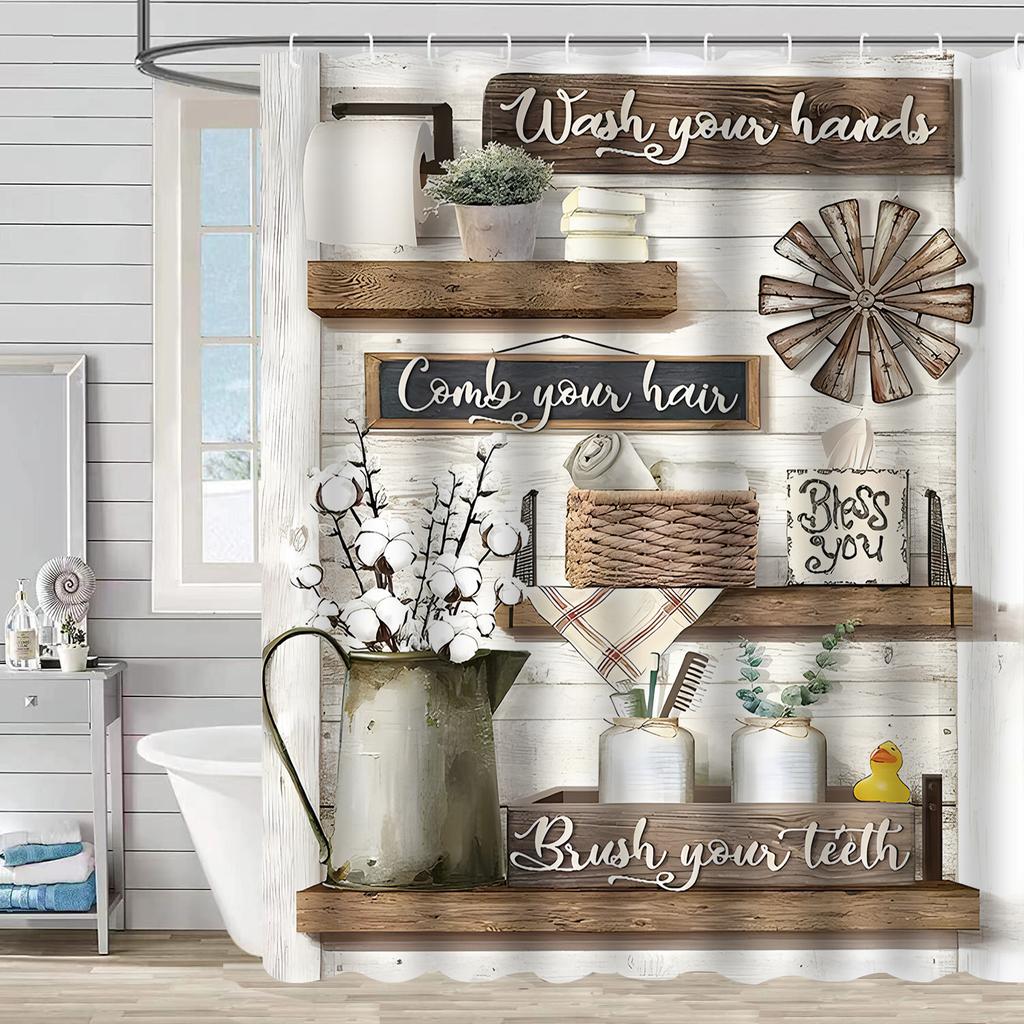 Водонепроницаемая штора для ванной, цифровая печать, растение, ваза, занавеска для душа, без пробивки, перегородка для туалета, ткань для душа