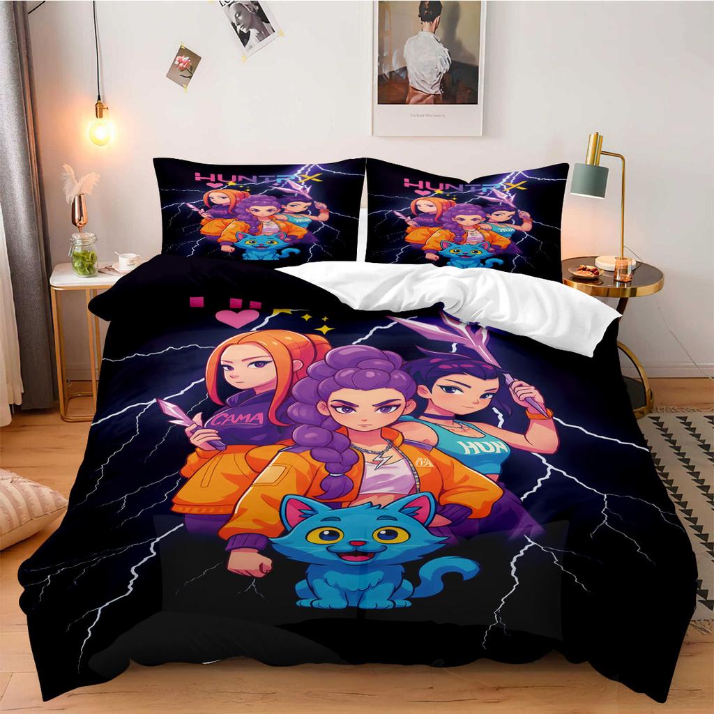 Постельное белье K-Pop Demon Hunters для фанатов, детей, машинная стирка, прочное, размеры кинг, квин, твин для K-pop девушек, домашний декор для спальни