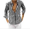 Men's Autumn Long Sleeve Striped Shirt Lapel Loose Tops Man Clothing