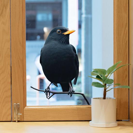 Large Crow Window Sticker Black Raven Bird on Branch PVC Decal Reusable Double-Sided Static Window Clings for Living Room Glass Door Window Decor