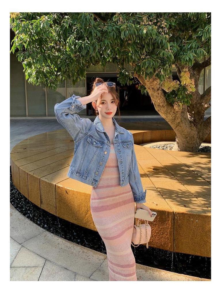 Women's Slim Fit Rainbow Stripe Knitted Spaghetti Strap Dress