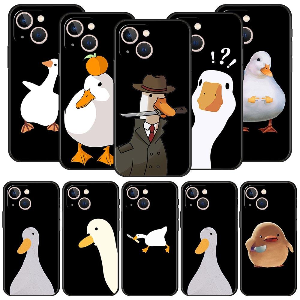 Чехол с рисунком «Сомнение утки» для iPhone 11, 12, 13, 15, 14 Pro Max, чехол для телефона X XR XS 7, 8 Plus SE, 2020, роскошный черный силиконовый чехол, принципиально