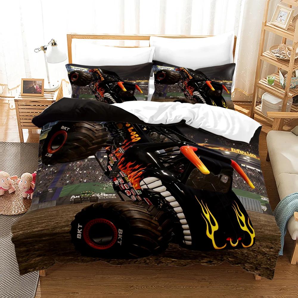 Постельное белье M-Monster Jam Односпальное/Полуторное/Двуспальное/Евро/King Size Постельный набор Monster Jam F-F1 Спальня для взрослых и детей Комплекты с пододеяльником 3D Аниме