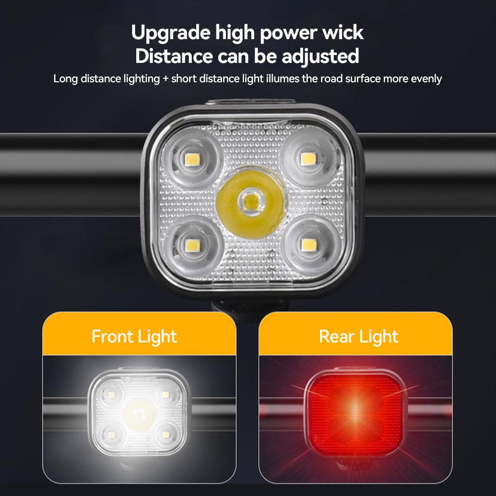 5 светодиодных ярких велосипедных фонарей, велосипедная лампа спереди и сзади, перезаряжаемая через USB для горного велосипеда, фара заднего фонаря, водонепроницаемый фонарь