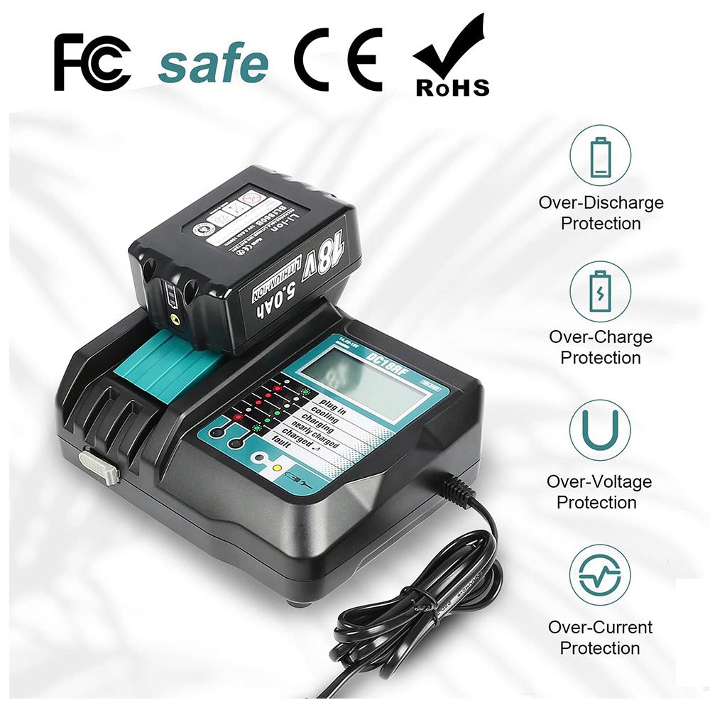DC18RF Li-ion Супербыстрое зарядное устройство для литиевых аккумуляторов Makita 14.4V-18V BL1860B,BL1830,,BL1415,BL1440 со светодиодным экраном, USB-портом