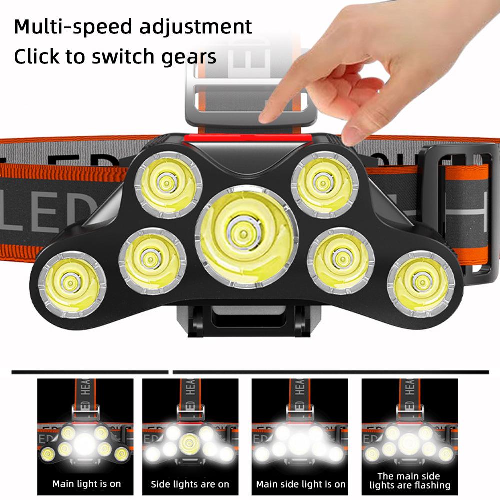 7 LED Headlamp Rechargeable Powerful Head Lamp With Built-in 18650 Battery Outdoor Camping Headlight Head Flashlight