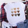 Women's Heart Print Crew Neck Loose Short Sleeve Sports Casual Top For Summer