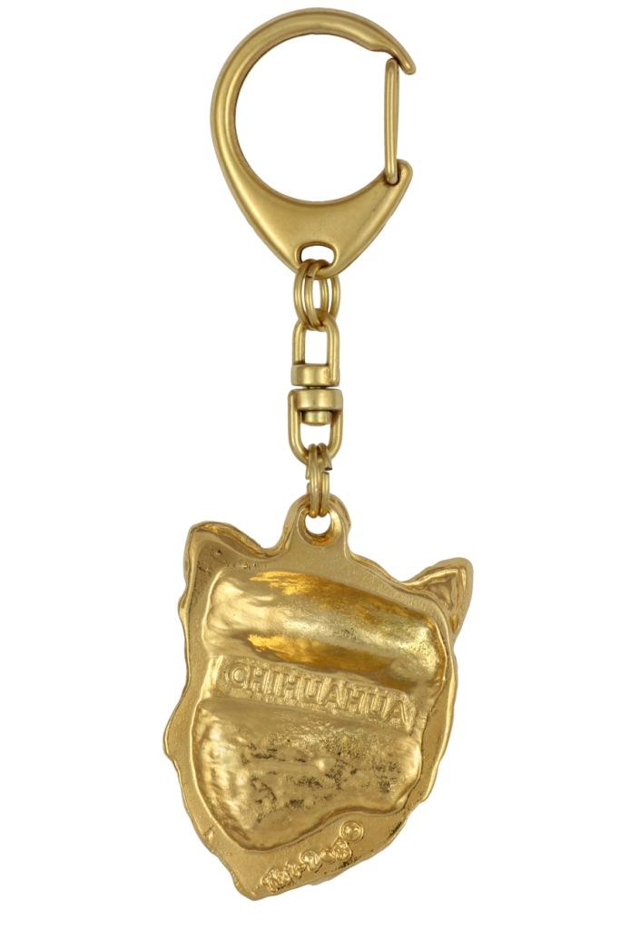 Chihuahua Long-haired - Gilded Key Ring with Dog In Gift Box, Handbag Decoration, Luxury Accessory by Art-Dog Brand