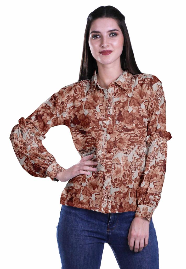 Moomaya Printed Long Sleeve Top For Women Classic CollarA  SummerA  Button Up