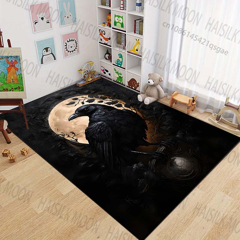 Raven with full moon background Carpet for Living Room Bedroom Bedside Floor Mat Cloakroom Child Play Mat Area Rug Large Size