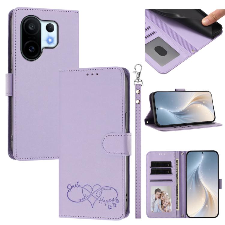 Happy Heart Pattern Magnetic Closure Vegan Leather Phone Case With Wrist Strap For vivo X200 FE