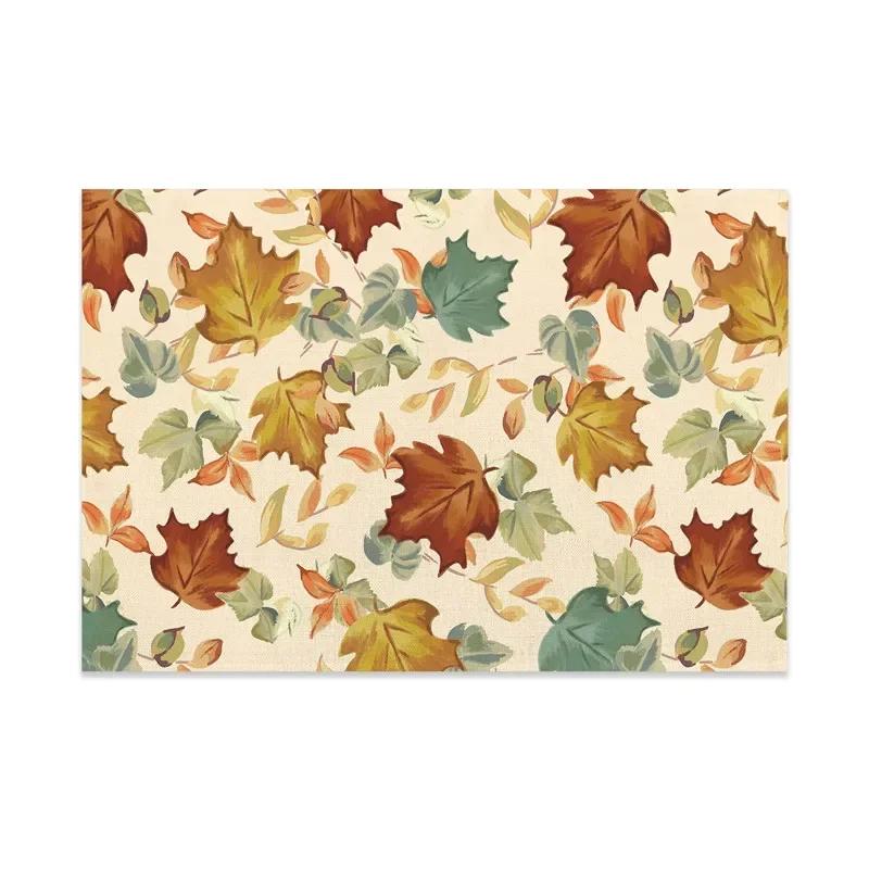 Happy Fall Sunflowers Pumpkins Dwarfs Maple Leaves Placemats For Dining Table Kitchen Linen 1PC 30x45CM