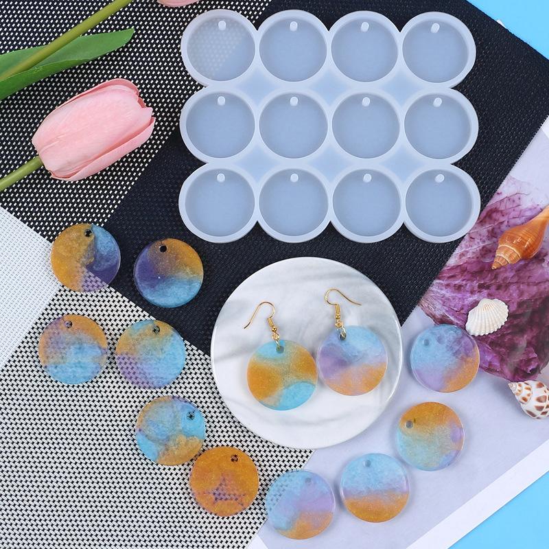 8/12Pcs Round Oval Pendants Resin Mold Diy Epoxy Earrings Charms Silicone Mold For Jewelry Making Keychain Tag Casting Diy Craft