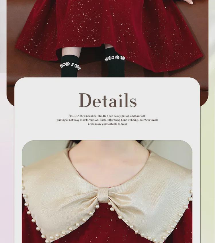 Стильное платье принцессы с длинными рукавами и бархатом для девочек осень-зима 2023 года