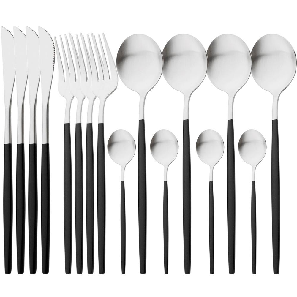 16 шт. матовый набор столовой посуды, серебряная посуда из нержавеющей стали, домашняя ложка, вилка, нож, столовое серебро, западные столовые приборы