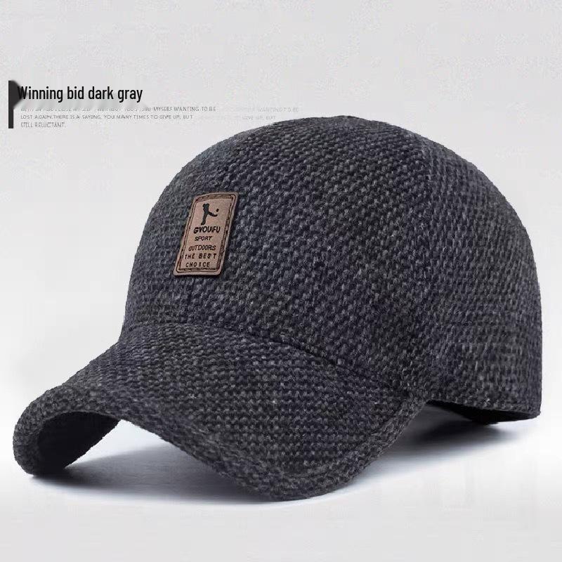 Men's Winter Wool Baseball Cap with Ear Protection for Middle-Aged/Elderly