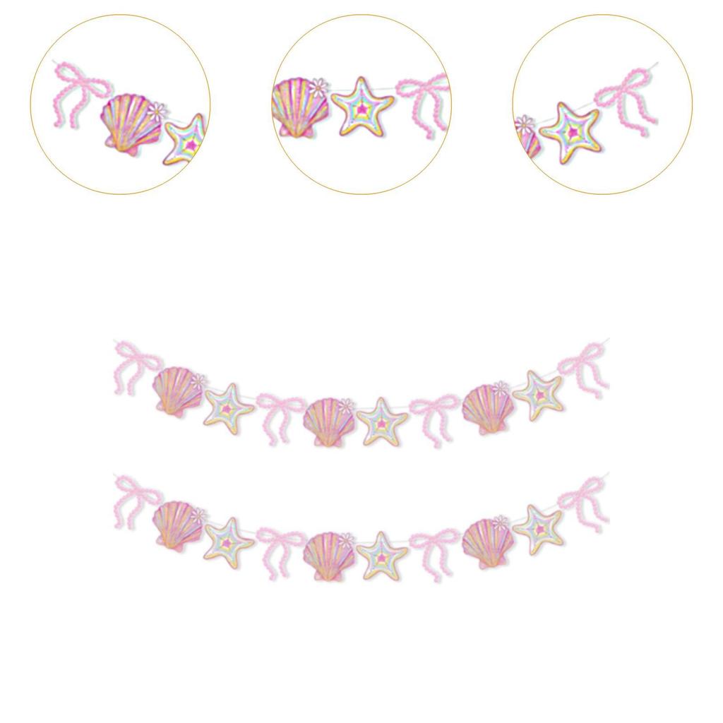Бумажный гирлянда-баннер «С Днем Рождения Русалки», Ракушечная гирлянда для детской пляжной вечеринки и мероприятий