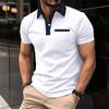 Men's Polo Shirt Lapel Patchwork Color Collar Polos Top Fashion Slim Fit Chest Pocket Short Sleeved Men T-shirt