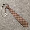 Free Jk Tie Plaid Brown Gray Vintage Student Pullover Rubber Band College Ins Japanese Tr Uniform Tie