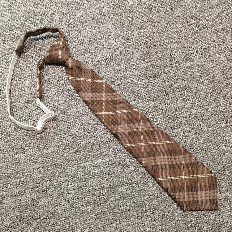 Free Jk Tie Plaid Brown Gray Vintage Student Pullover Rubber Band College Ins Japanese Tr Uniform Tie
