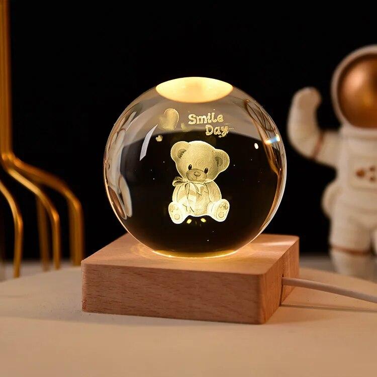 Декоративная лампа на День святого Валентина, 3D хрустальный шар, светящийся светодиодный ночник, декор для спальни, ночник с галактикой и луной, подарок для пары детей
