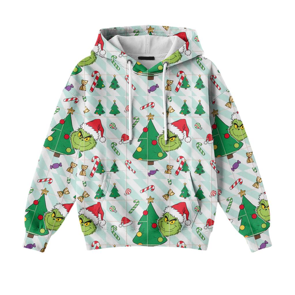 Ladies' Loose And Comfortable Drawstring V-neck Long Sleeved Christmas Printed Sweatshirt