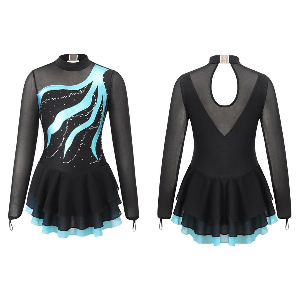 Child Girls Ballet Gymnastics Leotard Rhinestone Figure Ice Skating Dress Ballroom Dance Costume Training Performance Clothing