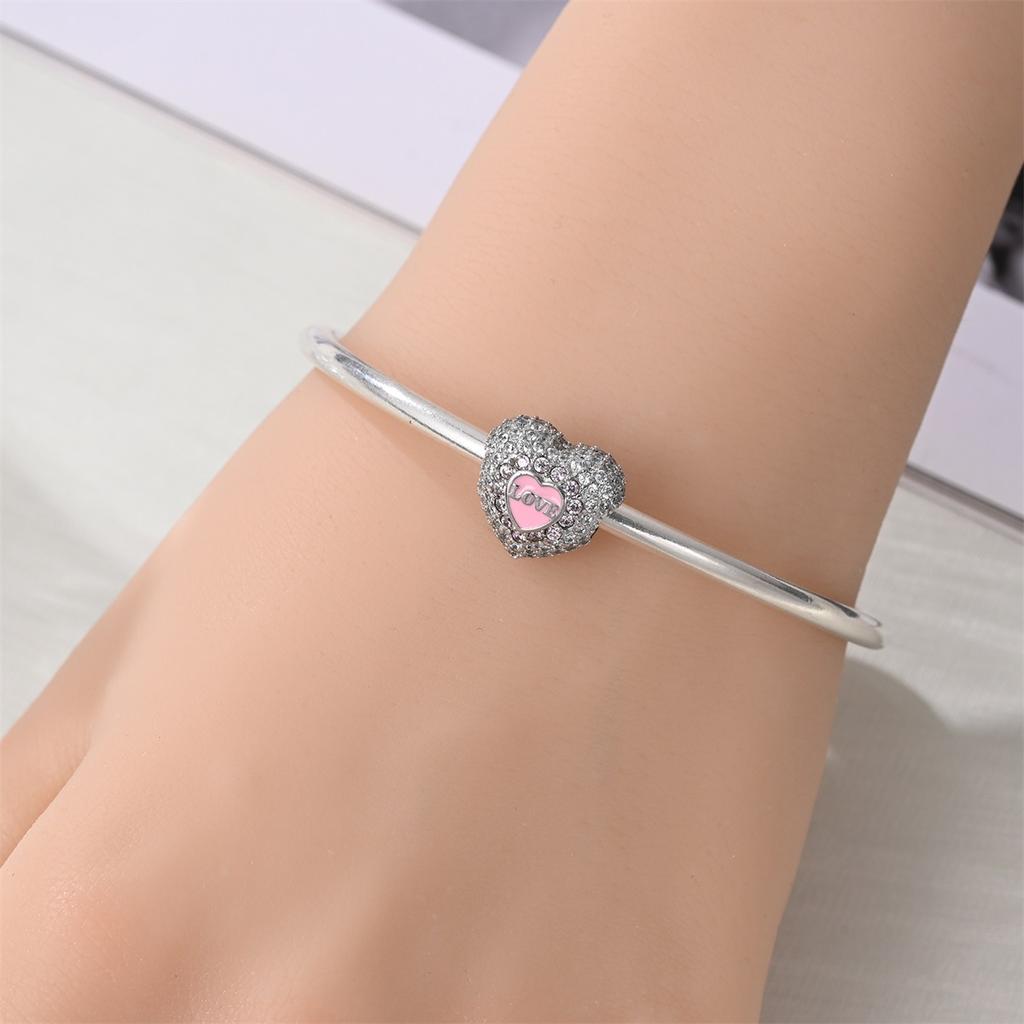 S925 Silver Charm Pendant Beads Romantic Heart Rose Beads DIY Jewelry Bracelet Accessories