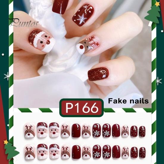 24 шт., рождественские милые короткие маникюрные стильные съемные тонкие накладные ногти, тонкие легкие накладные ногти