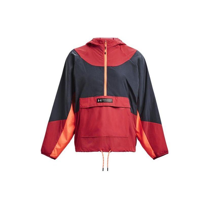 Under Armour Color Block Woven Half-Zip Hooded Training Sweatshirt Women Sweatshirt Red 1376920-638