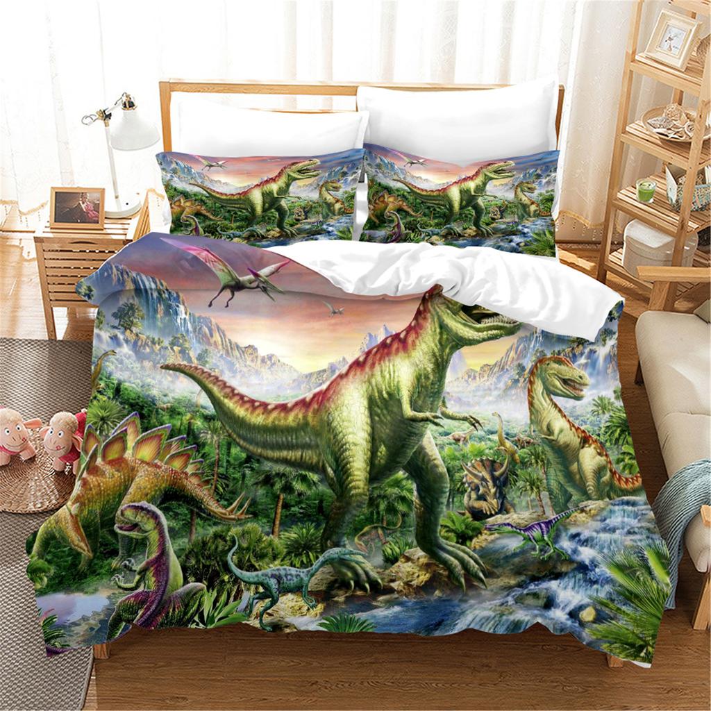 Cartoon Dinosaur Duvet Cover King Queen Kids Jurassic World Stegosaurus Tyrannosaurus Bedding Set 2/3pcs Polyester Quilt Cover