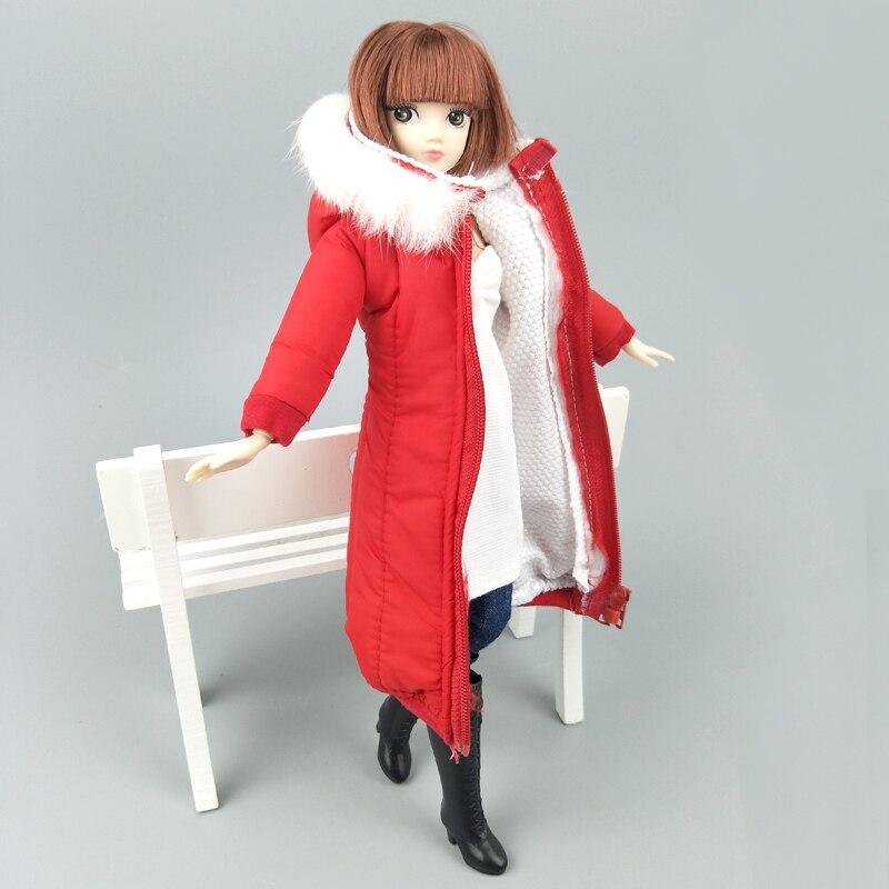 Красная зимняя одежда, длинное пальто для куклы Барби, наряды, парка для кукольного домика 1/6 BJD, куртка для кукол 1:6, аксессуары для детей, игрушки