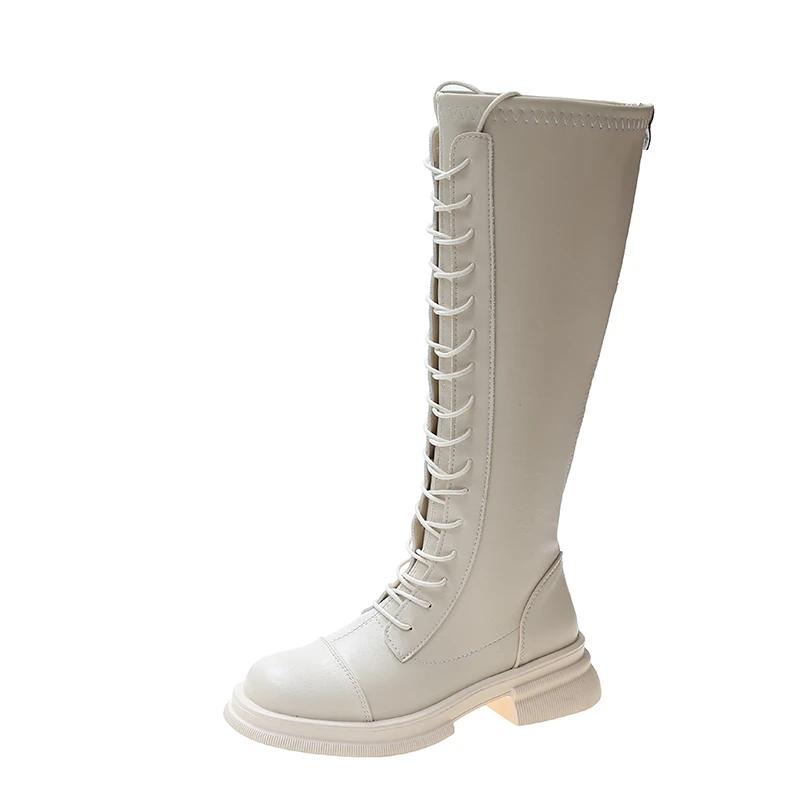 Long Boots Women's 2024 New Heightened Elastic Boots Thick-soled Knight Boots But Knee-length Lace-up Women Women Shoes