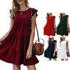 Women's Summer Dress Sleeveless Ruffle Sleeve Crewneck Mini Dress Solid Loose Short Flare Flowy Pleated Dress