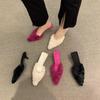 2024 Autumn New Slippers Women's Fashion Temperament Beautiful Color Fluffy Half Slippers Women's Fine Heel High Heel Bag Head Drag