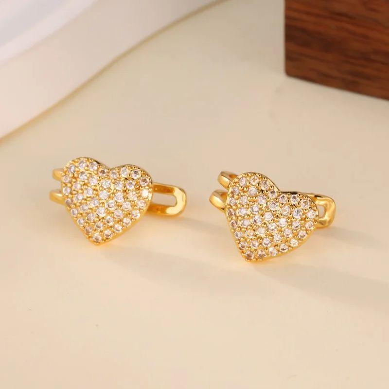 Vintage Luxury Zircon Heart Clip Earrings for Women Cooper Gold Color Crystal Earring 2026 New Fashion Wedding Zircon Gift