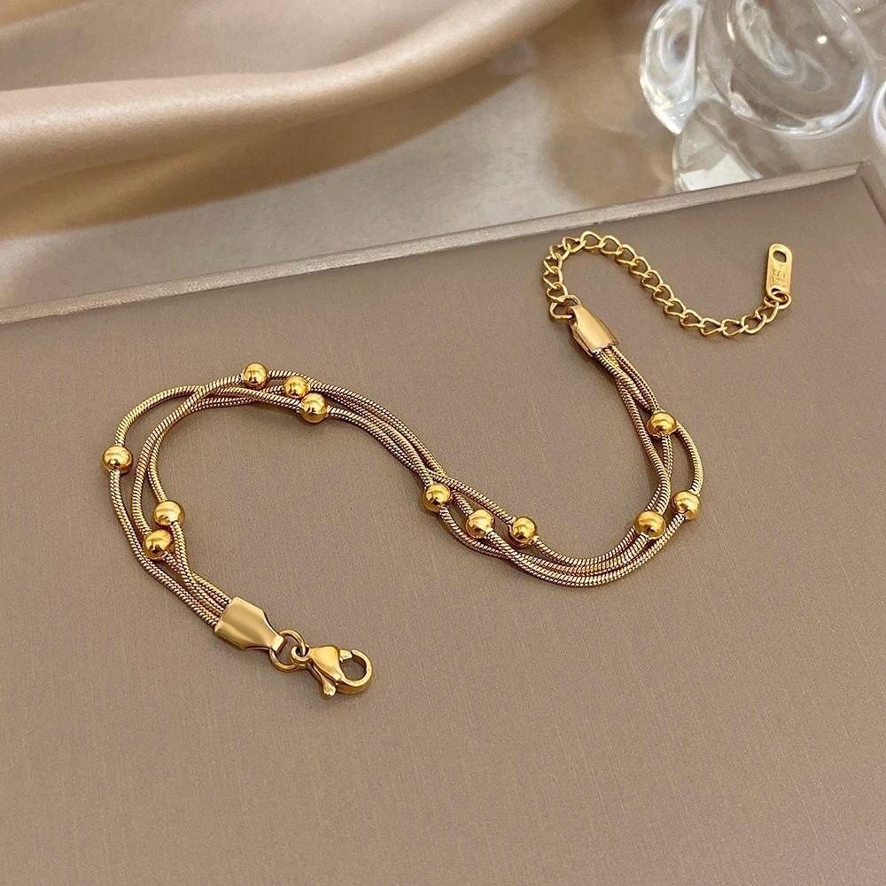 Gold Silver Color Wrap Beaded Bracelets Round Beads Party Jewelry Elegant Wrist Chain Women