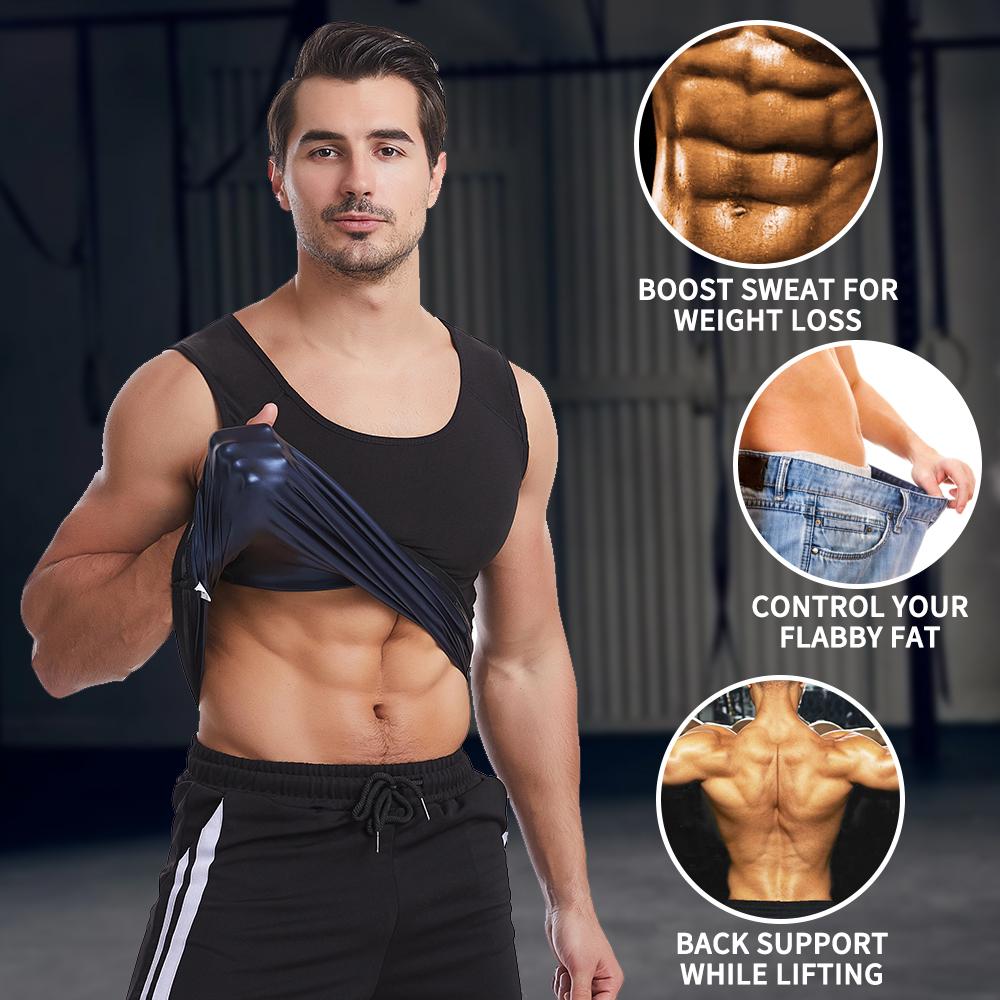 Mens Waist Trainer Sweat Vest for Weight Loss Body Shaper Workout Tank Tops Shapewear Fat Burning Sauna Suit Slimming Polymer Sauna Vest Undershirt