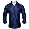 Navy Blue Paisley Shirt for Men Long Sleeve Waistcoat Formal Silk Shirt for Business Party