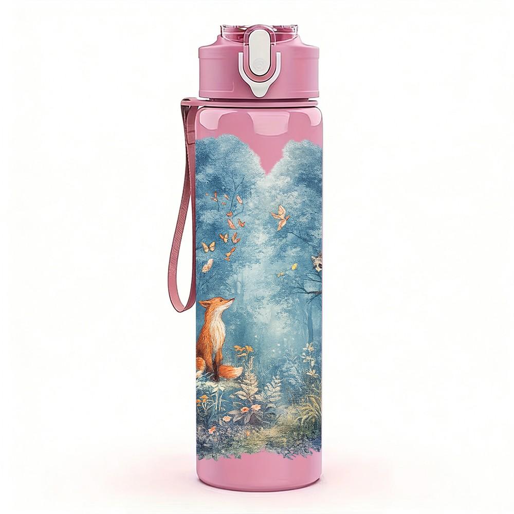 1PC Lady Under Blue Sky Cloud Scene Print 750ml Color Plastic Sports Water Bottle Leakproof Flip Straw Lid Suitable for Sports Office Home Use