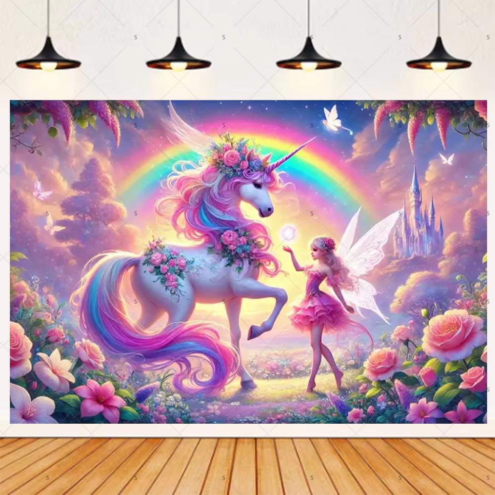Magic Forest Butterfly Fairy themed party banner background, children's birthday party decoration photography studio background1
