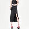 Irregular Package Hip A-line Skirt Design Sense Denim Skirt Burlap High-waisted Mid-length Open Half-body Skirt Female Fashion Denim Bustier Skirt